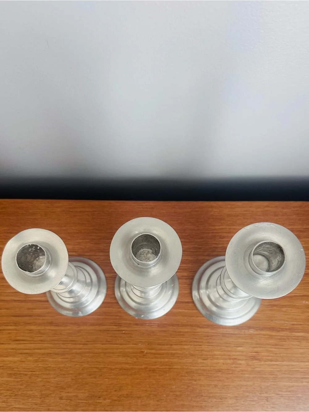 Vintage Silver Pewter Candlestick Holders Set of 3 Graduated Candle Sticks
